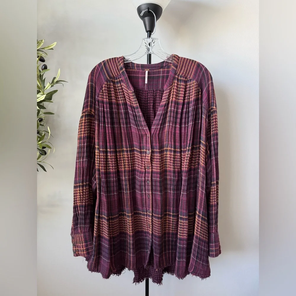 Free People Plaid Slouchy Oversized Top - Picture 3 of 11